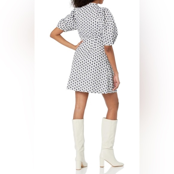 Club Monaco Women's Embroidered Balloon Sleeve Dress, White Base/Blanc, 00 - Picture 2 of 3